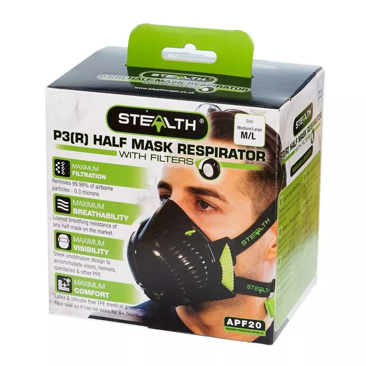 Stealth P3 Half Mask C/w Twin Hepac Filters - Respirator - Medium / Large 3 Stealth P3 Half Mask C/w Twin Hepac Filters - Respirator - Medium / Large - Image 3