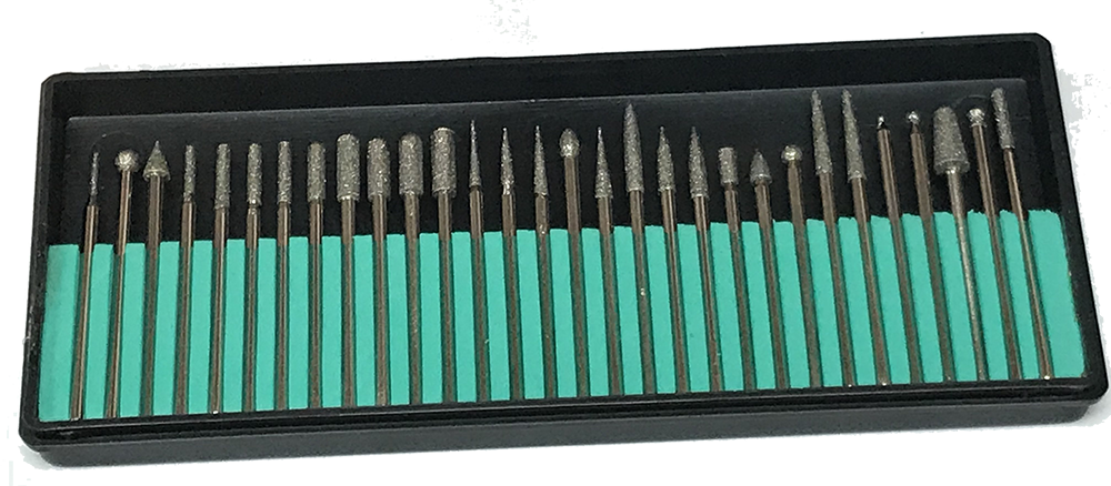 Diamond Burr Set - 3/32" (2.5mm) Shank - Medium 100 Grit - 30 Pc - Promax #24-06075