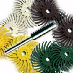 Foredom Scoth-Brite Radial Bristle Discs - 1" Dia. 10 Pc Assortment 3/ 36, 80 & 120 Grit + A-M20 Mandrel - AK4539