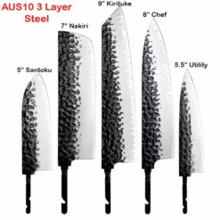 Japanese Style Utility 5"" - Damascus AUS10 3 Layer- Hidden Tang - -tools Sales Shop AUS10HTwithnames600x600 36636ef1 dbf7 4d14 b4cc d9995c65ade2