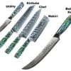 **Awabi Complete Kitchen Knife 5 Pc Set - With Abalone In Resin Handles And Mosaic Pin - AUS-10 Damascus Steel -tools Sales Shop AbaloneFinishedKnivesPNG5pcSet