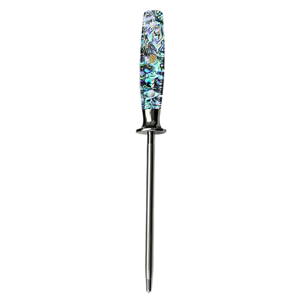 Awabi Sharpening Steel 8" - Complete Knife With Abalone In Resin Handles And Mosaic Pin - AUS-10 Damascus Steel 1 Awabi Sharpening Steel 8" - Complete Knife With Abalone In Resin Handles And Mosaic Pin - AUS-10 Damascus Steel