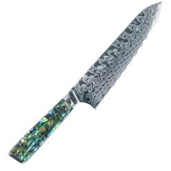 Awabi Gyuto Chef Knife - Complete Knife With Abalone In Resin Handles And Mosaic Pin - AUS-10 Damascus Steel