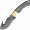 Economy - Mathew's Guthook Blade W/ Brass Bolster 9" Overall - Damascus -tools Sales Shop Mathew sGuthookDam