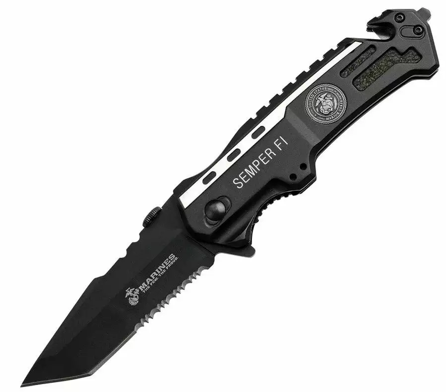 Marines" Rescue Knife Limited Edition - Black 3.5 Edge 1/2 Serrated - Mtech USA 1 Marines" Rescue Knife Limited Edition - Black 3.5 Edge 1/2 Serrated - Mtech USA
