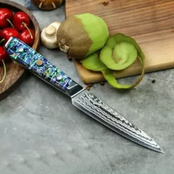 Awabi Utility Knife - Complete Knife With Abalone In Resin Handles And Mosaic Pin - AUS-10 Damascus Steel -tools Sales Shop Utilityabalone480x480