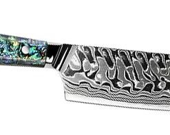 Awabi Nakiri Knife - Complete Knife With Abalone In Resin Handles And Mosaic Pin - AUS-10 Damascus Steel -tools Sales Shop nakiriComplete12Horiz